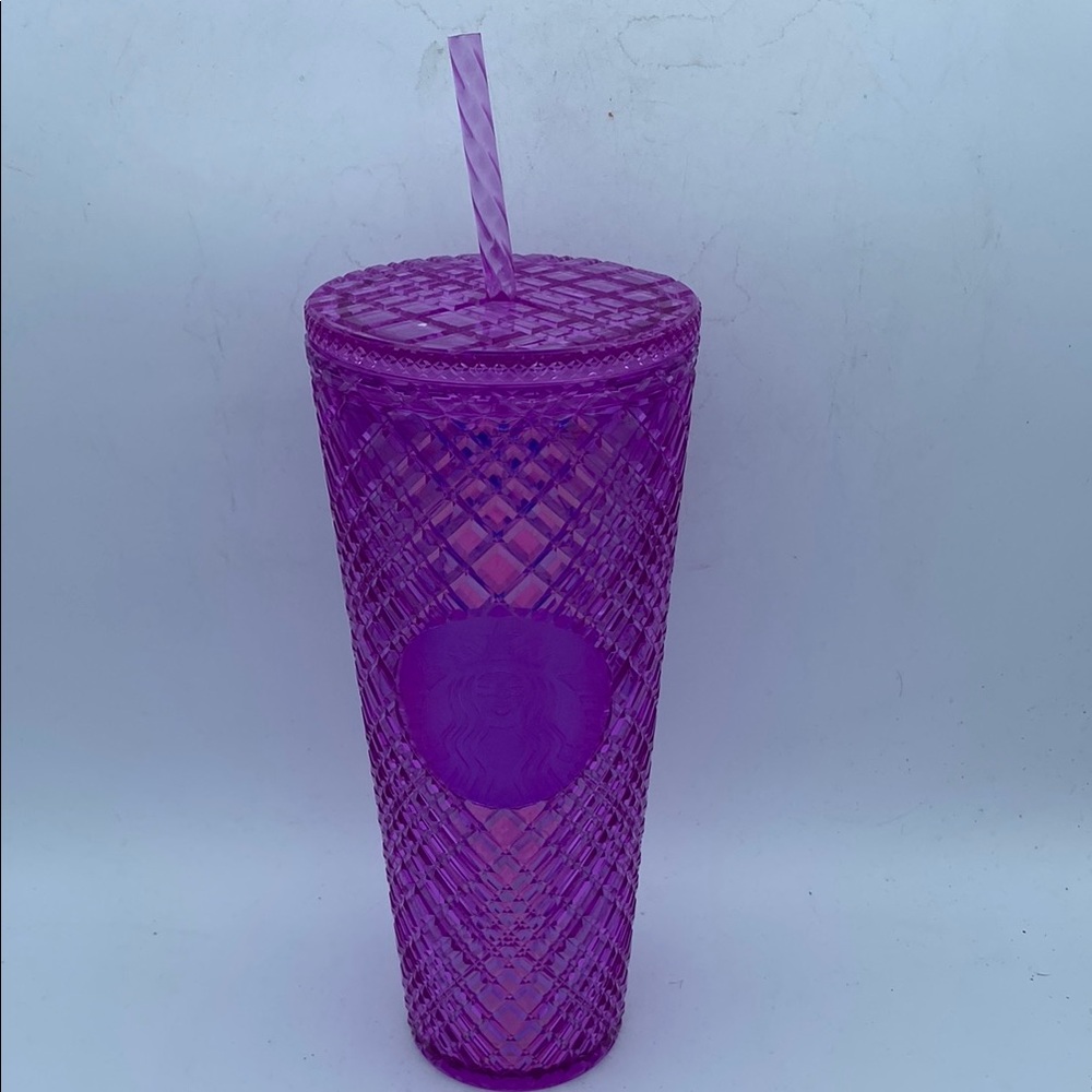 Starbucks 2021 light purple jeweled cold cup water tumbler 24 Oz w/ straw